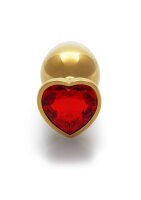 Shots Ouch! Heart gemstone anal plug gold ruby red large 4 cm