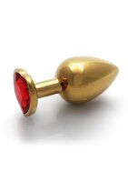 Shots Ouch! Heart gemstone anal plug gold ruby red large 4 cm