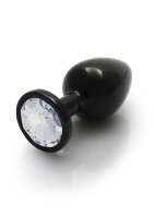 Shots Ouch! Round gemstone butt plug black silver medium...
