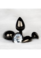 Shots Ouch! Round gemstone butt plug black silver medium 3.4 cm