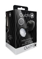 Shots Ouch! Round gemstone butt plug black silver medium...