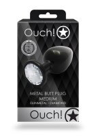 Shots Ouch! Round gemstone butt plug black silver medium 3.4 cm