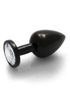 Shots Ouch! Round gemstone butt plug black silver medium 3.4 cm