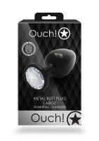 Shots Ouch! Runder Edelstein Anal Plug Schwarz Silber groß 4 cm