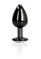 Shots Ouch! Runder Edelstein Anal Plug Schwarz Silber groß 4 cm