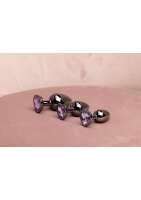 Shots Ouch! Herz Edelstein Anal Plug Schwarz Lila mittel 3,4 cm