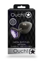 Shots Ouch! Herz Edelstein Anal Plug Schwarz Lila mittel 3,4 cm