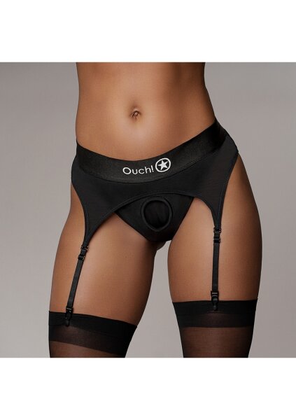 Vibrating Strap-on Thong with Adjustable Garters - M/L