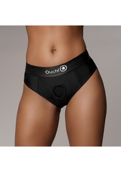 Shots Ouch! Vibrating strap-on thong with buckles at the back M/L