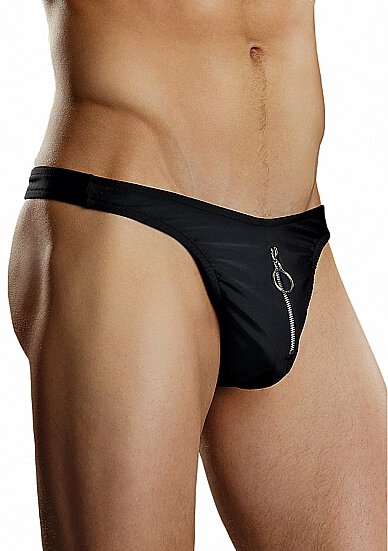 Zipper Thong - Black - S/M