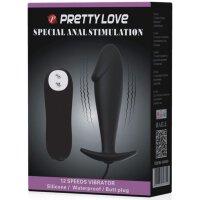 Pretty Love silicone anal plug penis design with 12 vibration black 3 cm