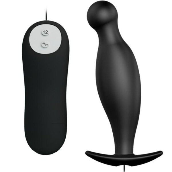 Pretty Love Silikon Anal Plag extra Stimulation und 12 Vibration schwarz