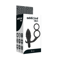 Addicted Toys Butt Plug With Cock Ring And Ball Strap Black