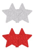 Pretty Pasties Glitter Stars Red Silver 2 Pair