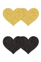 Pretty Pasties Glitter Hearts Black Gold 2 Pair