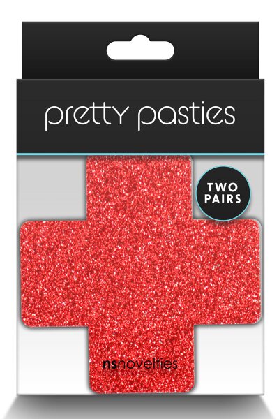 Pretty Pasties Glitter Cross Red Silver 2 Pair
