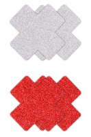 Pretty Pasties Glitter Cross Red Silver 2 Pair
