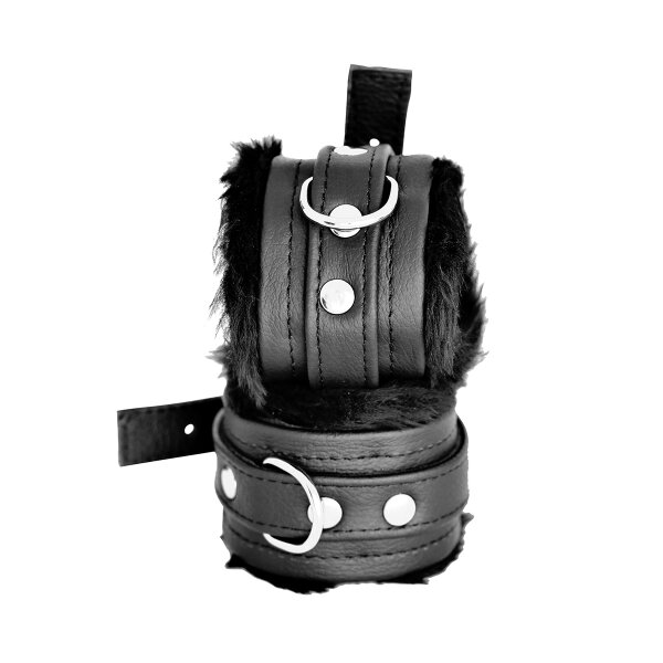 Fluffy Inside Black Leather Handcuff
