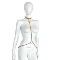 Deluxe Gold Leather Collar and Gold Chains