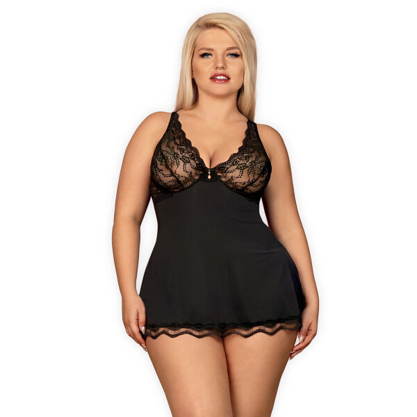 Obsessive Luvae babydoll & thong black Size Plus