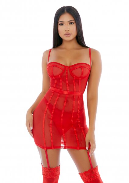 Forplay Sheer Intimacy Mesh Dress Set red L
