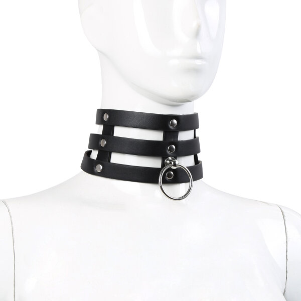Tripple O-Ring Strap Collar PU-Leather