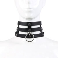 Tripple O-Ring Strap Collar PU-Leather