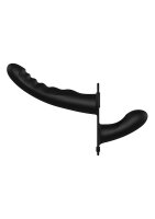 Shots Dual Silicone Ribbed Strap-On Double Dildo black
