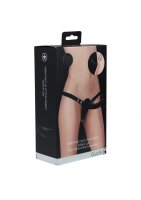 Shots- Ouch! - Vibrating - Rechrgeable - 10 Speed Silicone Ribbed Strap-On - Adjustable - Black