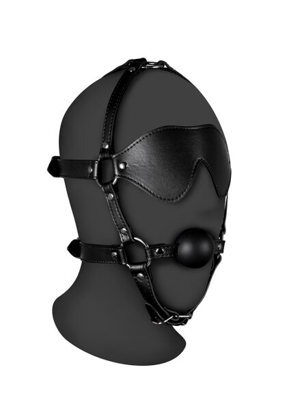 Shots head harness with eye mask and solid ball gag black