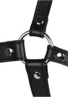 Shots head harness with breathable ball gag and nose hook black