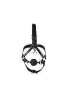 Shots head harness with breathable ball gag and nose hook black