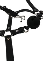 Shots head harness with breathable ball gag and nose hook black