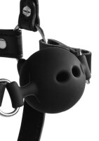 Shots head harness with breathable ball gag and nose hook black