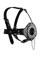 Shots head harness with open mouth gag and stopper black