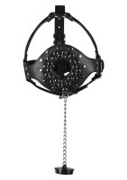 Shots head harness with open mouth gag and stopper black