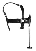 Shots head harness with open mouth gag and stopper black