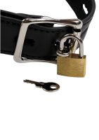 Shots head harness with open mouth gag and stopper black