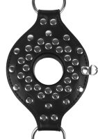 Shots head harness with open mouth gag and stopper black