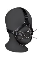Shots head harness with spider mouth gag and nose hook black