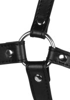 Shots head harness with spider mouth gag and nose hook black