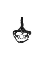 Shots head harness with spider mouth gag and nose hook black