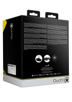 Shots Kopfgeschirr mit offenem Mundknebel, Stöpsel und Trichter schwarz