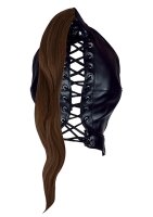 Shots Leder Maske mit braunem Pferdeschwanz schwarz