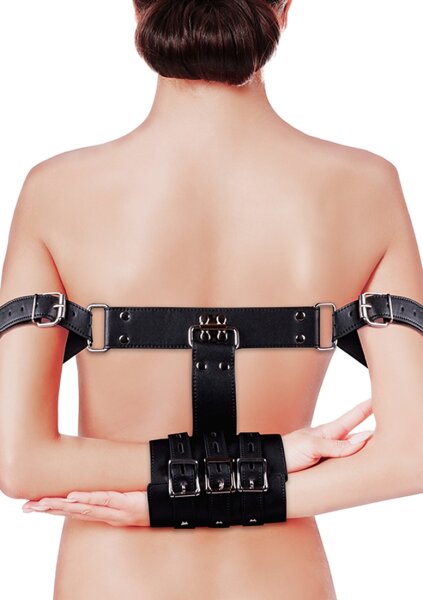 Shots back harness with arm cuffs black