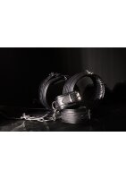 Shots body harness with thigh and hand cuffs black