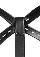 Shots body harness with thigh and hand cuffs black