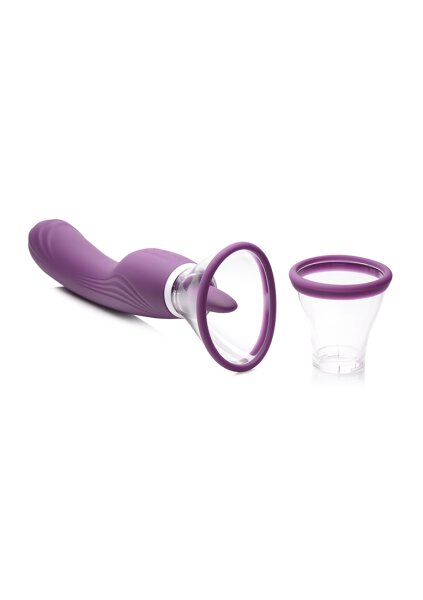 XR Brands Lickgasm vibrator with leak + suction function purple