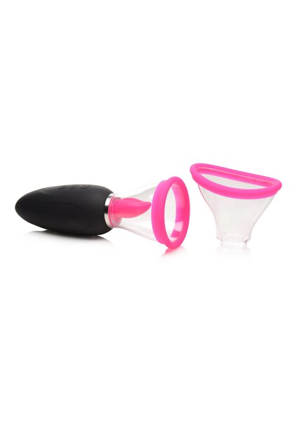 XR Brands Lickgasm mini vibrator with leak + suction function pink