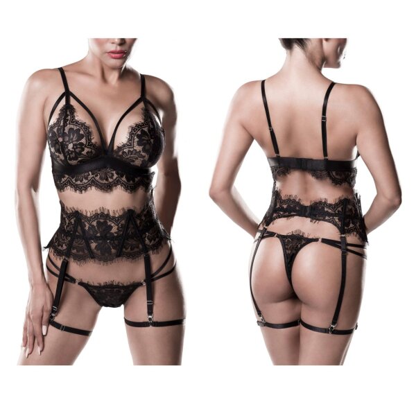GREY VELVET 3-pcs set (Top, thong, suspender belt) XXXL